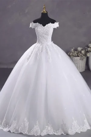 Ashley Gloria Pure White Wedding Dresses Elegant Boat Neck Ball Gown Simple Vestido De Noiva Plus Size Robe De Mariee