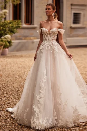 Charming Off The Shoulder 3D Flower Lace Applique A Line Wedding Dresses Custom Made 2025 Rode De Morrie