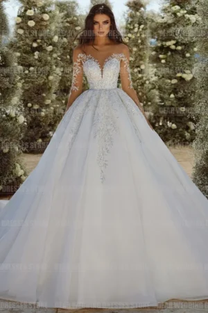 Princess Elegant Wedding Dresses Woman's Appliques Long Sleeve Sexy V Neck Backless Tulle 2025 Bride Gowns Vestidos Customized