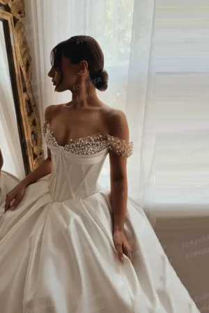 Luxury Beading 2025 Wedding Dresses A Line Woman's Sexy Sweetheart Satin Bride Gowns Elegant Formal Vestidos De Novia Customized