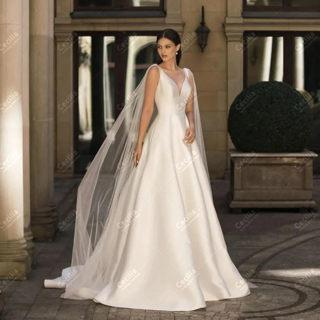 Luxury Wedding Dresses Satin Bridal Gowns Elegant Floor Length Robes For Formal Party Charming 2025 Vestidos De Novia Customized