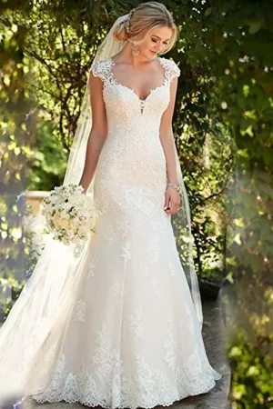 Lace Appliques Mermaid Wedding Dress Backless Cap Sleeve Trumpet Bride Dresses Sweetheart Vestido De Novia Robe De Mariée