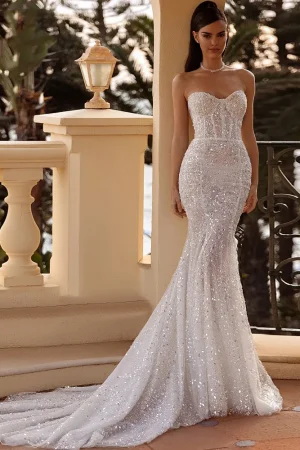 Flavinke Customized Luxury Elegant Strapless Beaded Lace Mermaid Wedding Dresses Sexy Backless Court Train Trumpet Bridal Gown