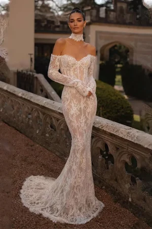 Sexy Long Sleeves Full Sleeves Full Lace Handmade Beaded Sheath/Mermaid Wedding Dresses Custom Made 2026 Vestido De Noival